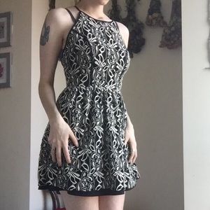 Black and white lace short dress